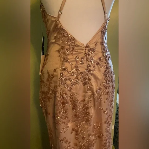 *PROM* Lulu's Blush Pink Embellished Satin Maxi Dress with Front Slit - Picture 4 of 9